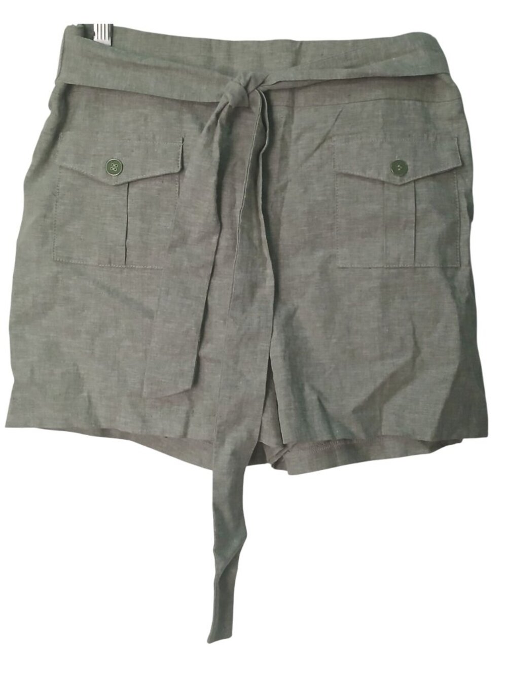 New York & Co Womens Sz M Green Linen Blend Shorts Tie Belt Pockets #I-12